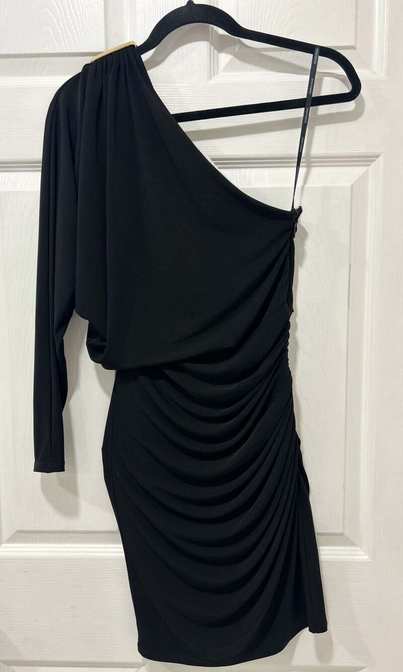Marciano by Guess Black One-Shoulder Draped Mini Dress